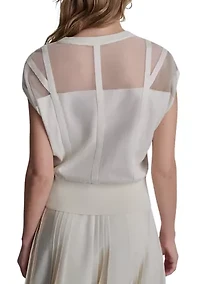 Women's Cap Sleeve Sheer Placket Sweater