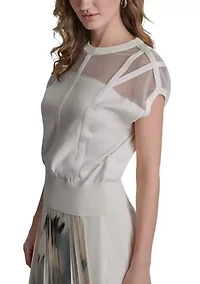 Women's Cap Sleeve Sheer Placket Sweater