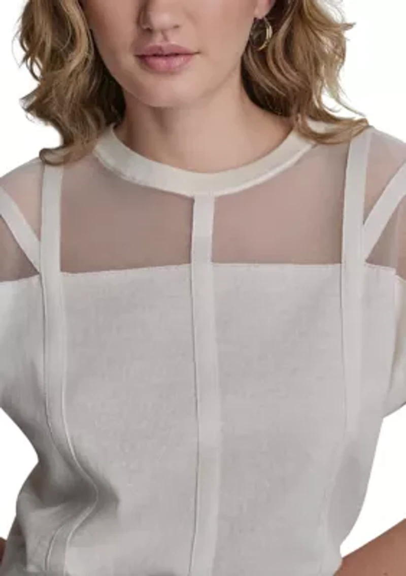 Women's Cap Sleeve Sheer Placket Sweater