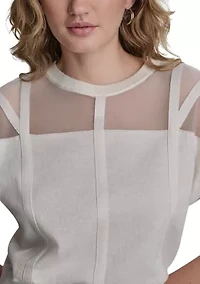 Women's Cap Sleeve Sheer Placket Sweater