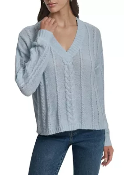 Women's Cable Knit V-Neck Sweater