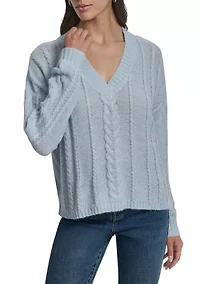 Women's Cable Knit V-Neck Sweater