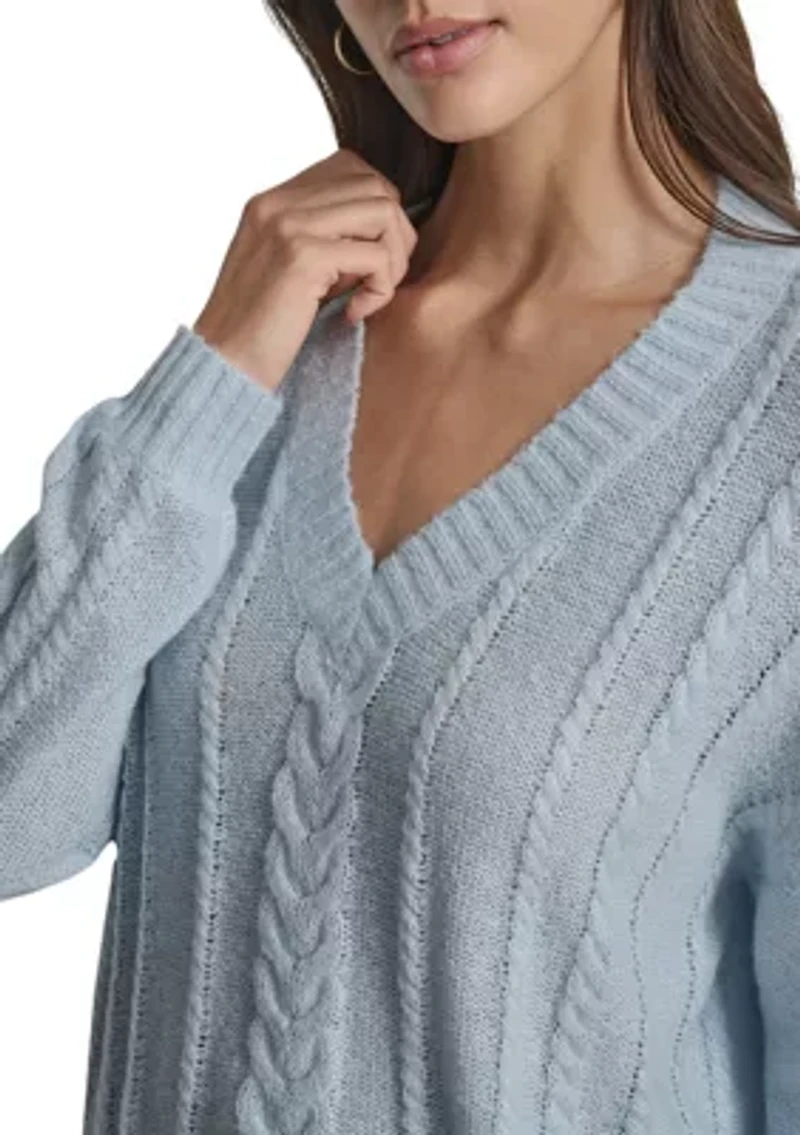 Women's Cable Knit V-Neck Sweater
