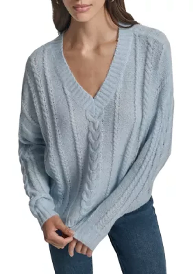 Women's Cable Knit V-Neck Sweater