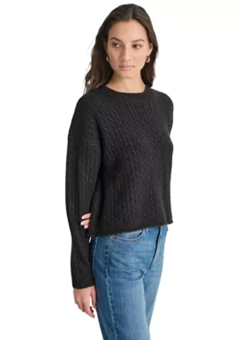 Women's Long Sleeve Cable Crew Neck Sweater