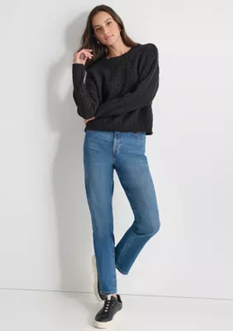 Women's Long Sleeve Cable Crew Neck Sweater