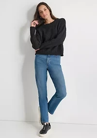 Women's Long Sleeve Cable Crew Neck Sweater