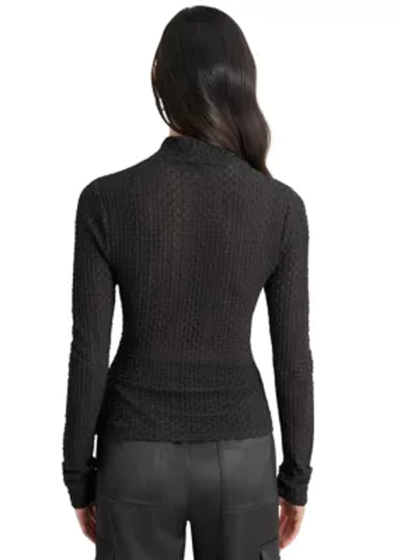 Women's Long Sleeve Pebble Lace Mock Neck Top