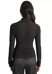 Women's Long Sleeve Pebble Lace Mock Neck Top