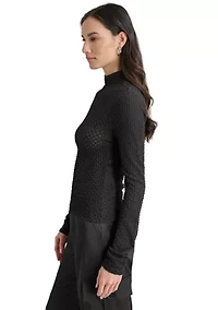 Women's Long Sleeve Pebble Lace Mock Neck Top