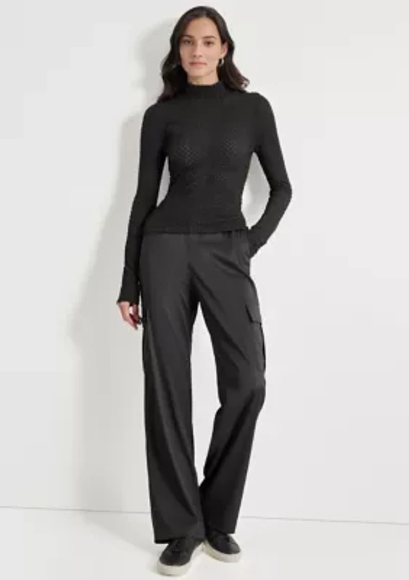 Women's Long Sleeve Pebble Lace Mock Neck Top