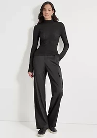 Women's Long Sleeve Pebble Lace Mock Neck Top