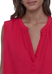 Women's Sleeveless Split Neck Gauze Popover Blouse