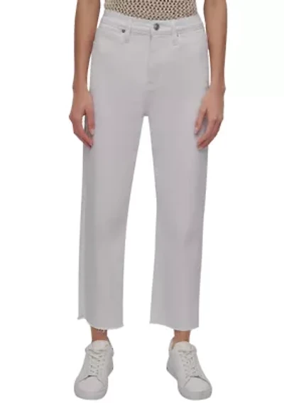 Women's High Rise Classic Straight Leg Jeans with Raw Hem