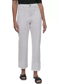 Women's High Rise Classic Straight Trousers with Raw Edge Pressed Cuffs