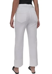Women's High Rise Classic Straight Trousers with Raw Edge Pressed Cuffs