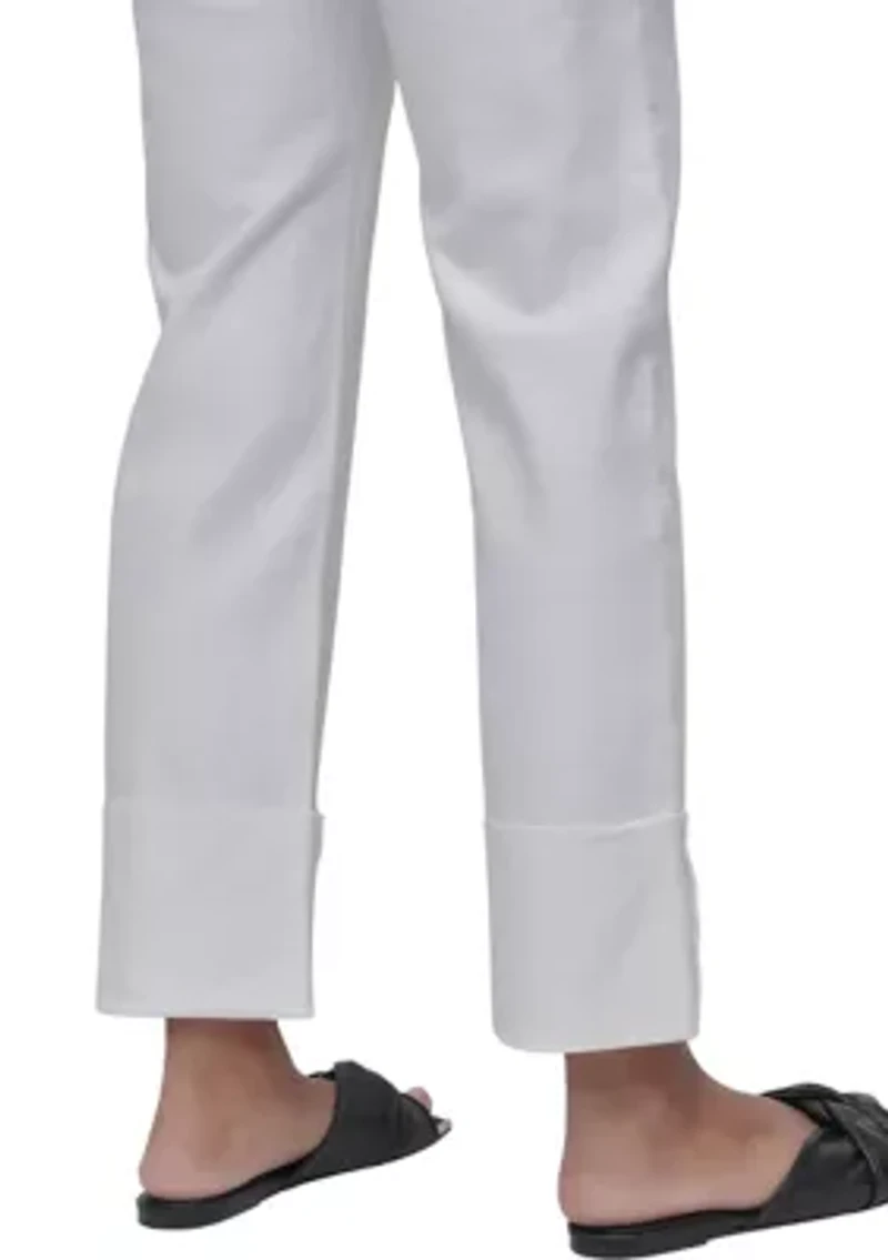 Women's High Rise Classic Straight Trousers with Raw Edge Pressed Cuffs