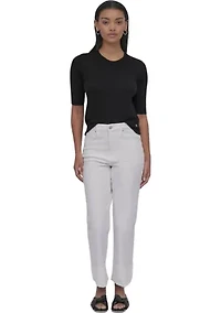 Women's High Rise Classic Straight Trousers with Raw Edge Pressed Cuffs
