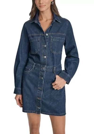Women's Button Down Long Sleeve Denim Dress
