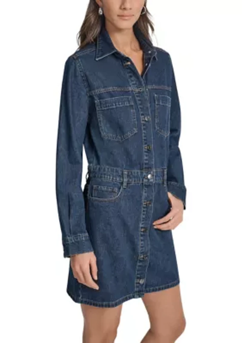 Women's Button Down Long Sleeve Denim Dress