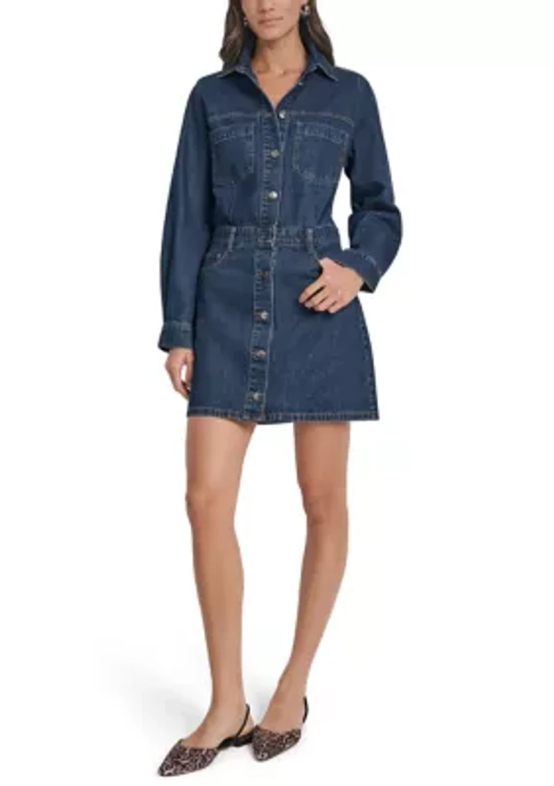 Women's Button Down Long Sleeve Denim Dress