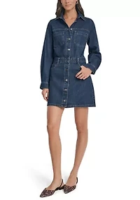 Women's Button Down Long Sleeve Denim Dress
