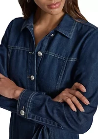 Women's Long Sleeve Belted Denim Maxi Shirtdress
