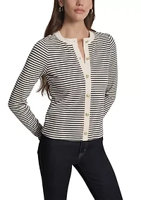 Women's Thermal Rib Long Sleeve Button Front Short Cardigan
