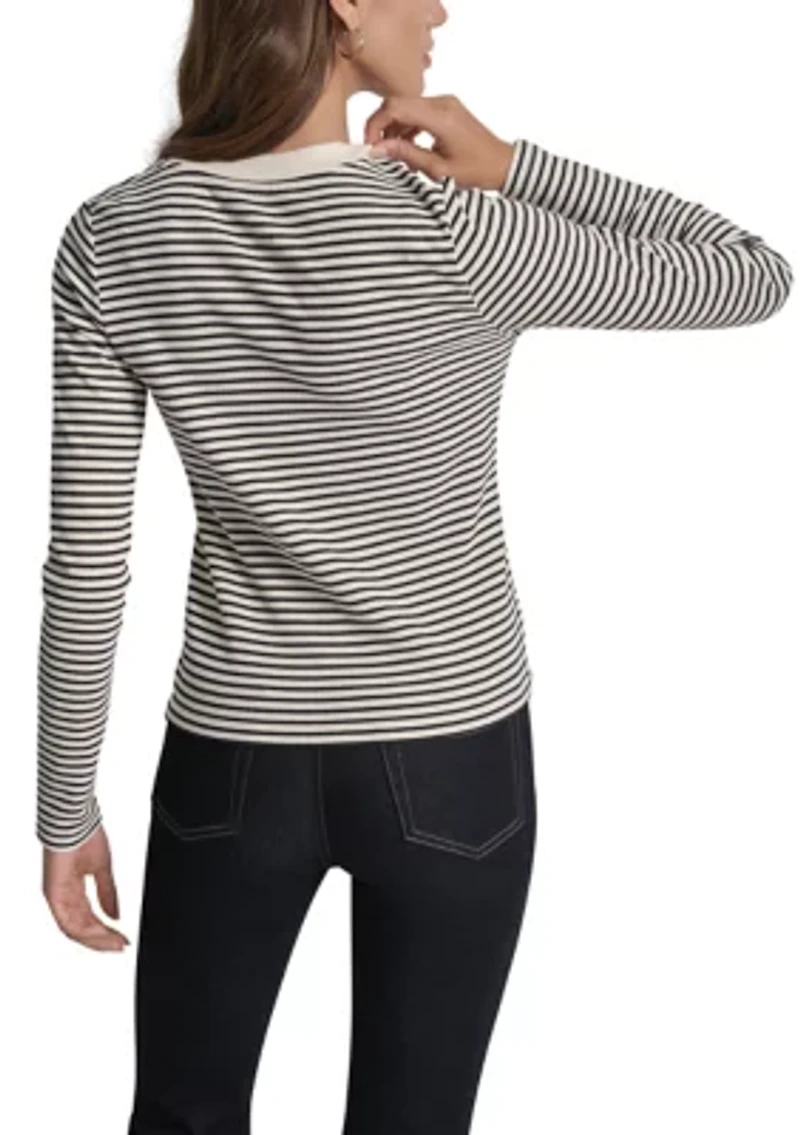 Women's Thermal Rib Long Sleeve Button Front Short Cardigan