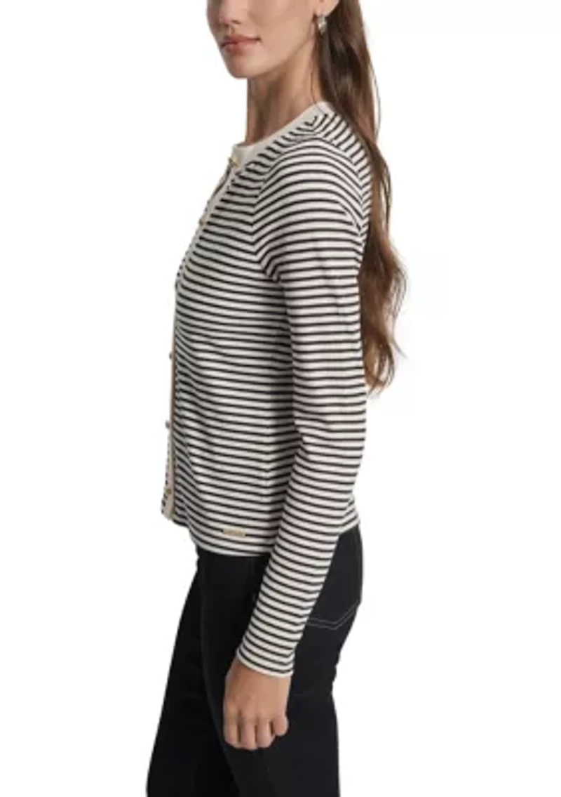 Women's Thermal Rib Long Sleeve Button Front Short Cardigan