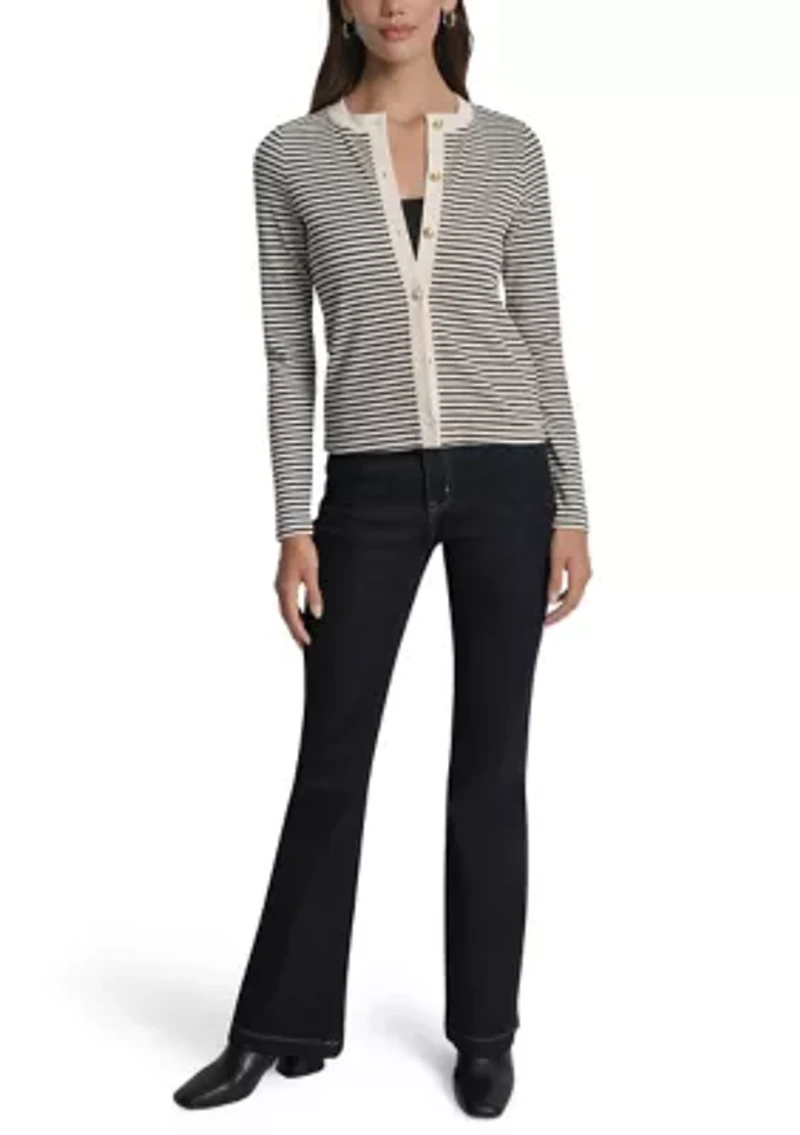 Women's Thermal Rib Long Sleeve Button Front Short Cardigan