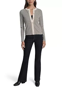 Women's Thermal Rib Long Sleeve Button Front Short Cardigan