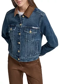 Women's Trucker Jacket with Faux Suede Collar