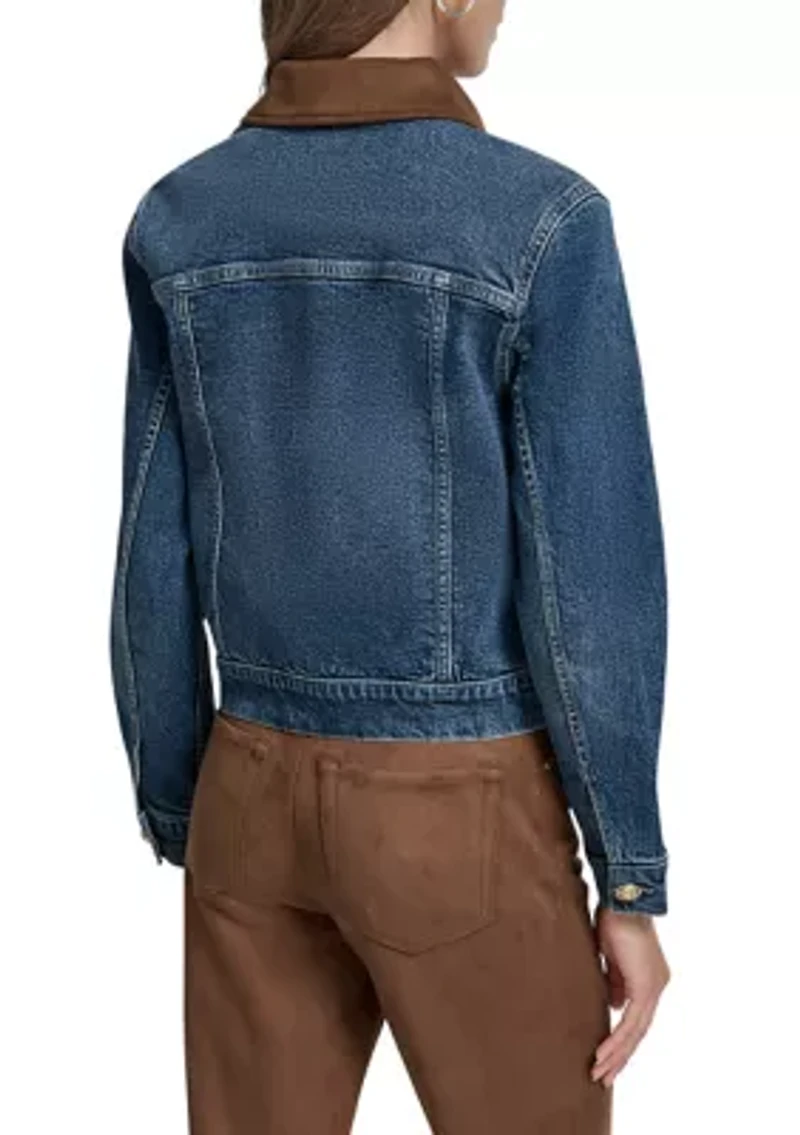 Women's Trucker Jacket with Faux Suede Collar