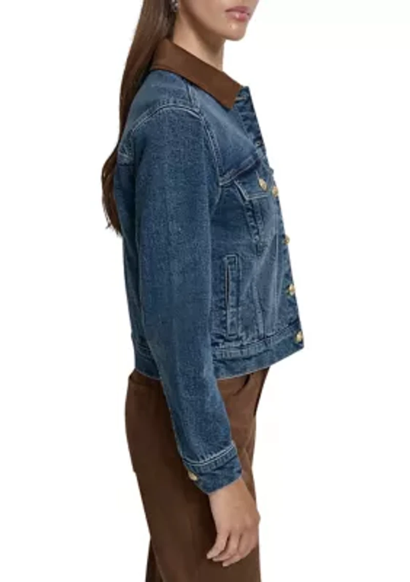 Women's Trucker Jacket with Faux Suede Collar