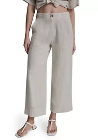 Women's Cropped Wide Leg Linen Pants with Front Porkchop Pockets