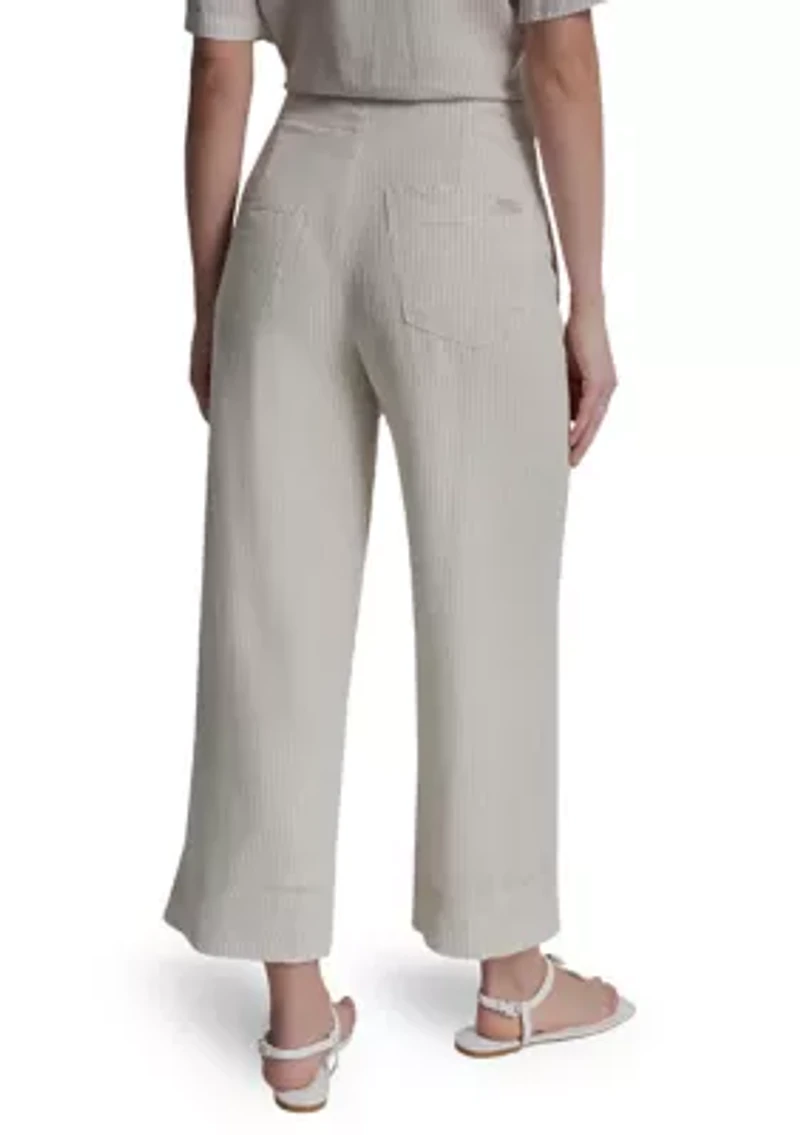 Women's Cropped Wide Leg Linen Pants with Front Porkchop Pockets