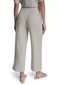 Women's Cropped Wide Leg Linen Pants with Front Porkchop Pockets