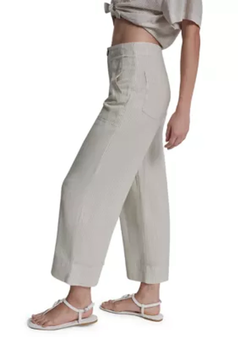 Women's Cropped Wide Leg Linen Pants with Front Porkchop Pockets