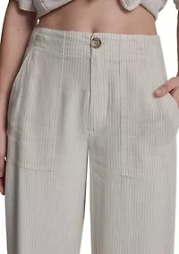 Women's Cropped Wide Leg Linen Pants with Front Porkchop Pockets