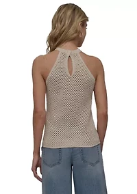 Women's Halter Open Stitch Cropped Top