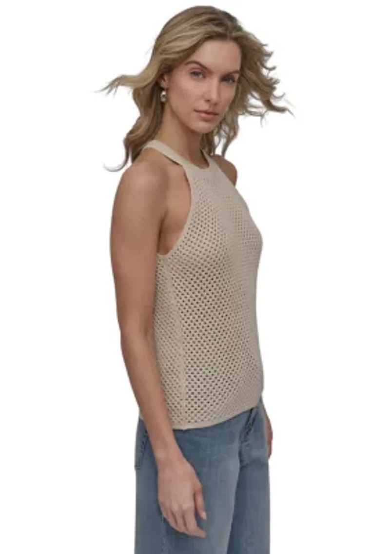 Women's Halter Open Stitch Cropped Top