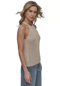 Women's Halter Open Stitch Cropped Top