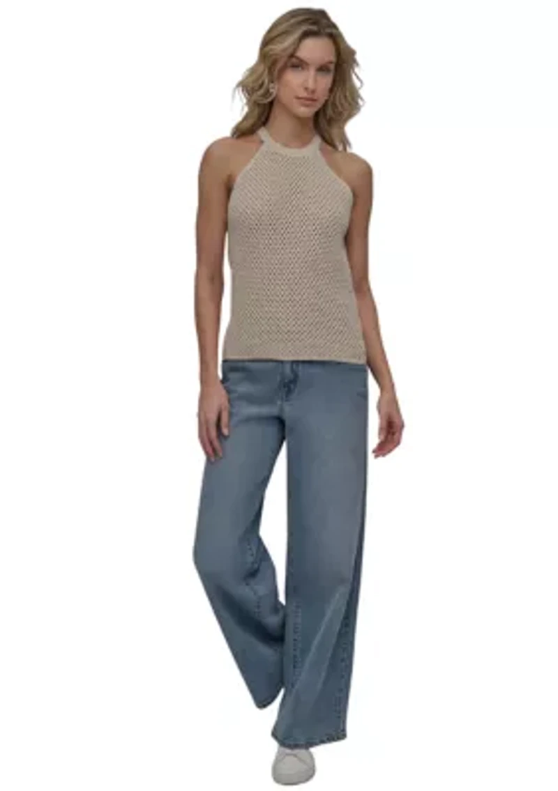 Women's Halter Open Stitch Cropped Top