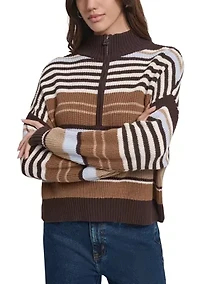 Women's 1/4 Zip Front Striped Sweater