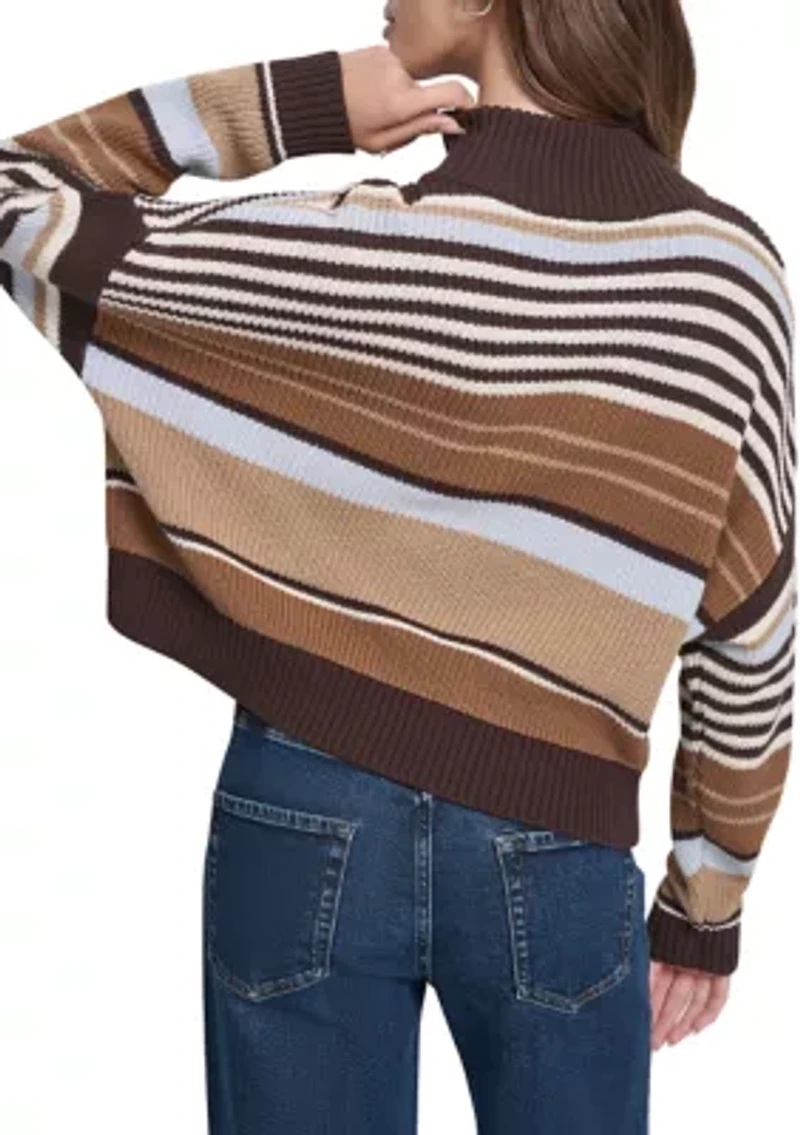 Women's 1/4 Zip Front Striped Sweater