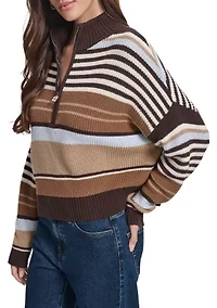 Women's 1/4 Zip Front Striped Sweater