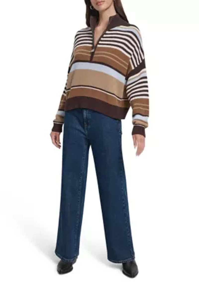 Women's 1/4 Zip Front Striped Sweater