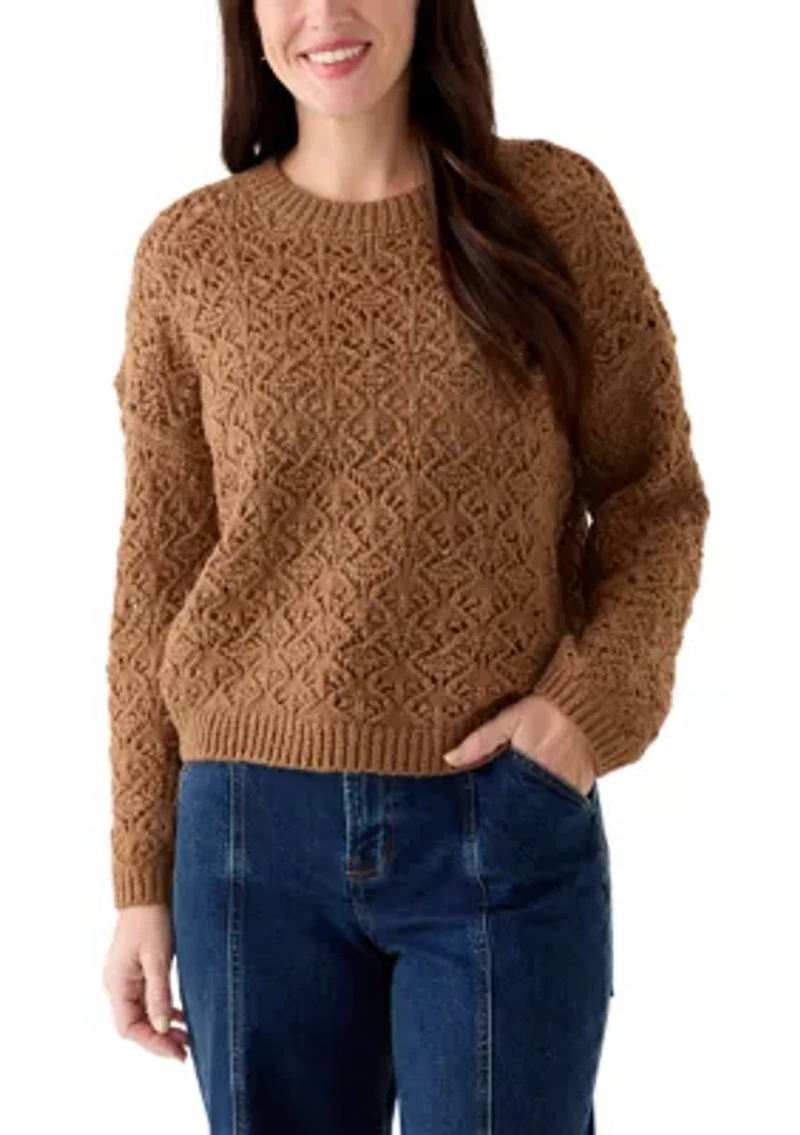 Women's Long Sleeve Crew Neck Pointelle Sweater