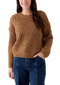 Women's Long Sleeve Crew Neck Pointelle Sweater